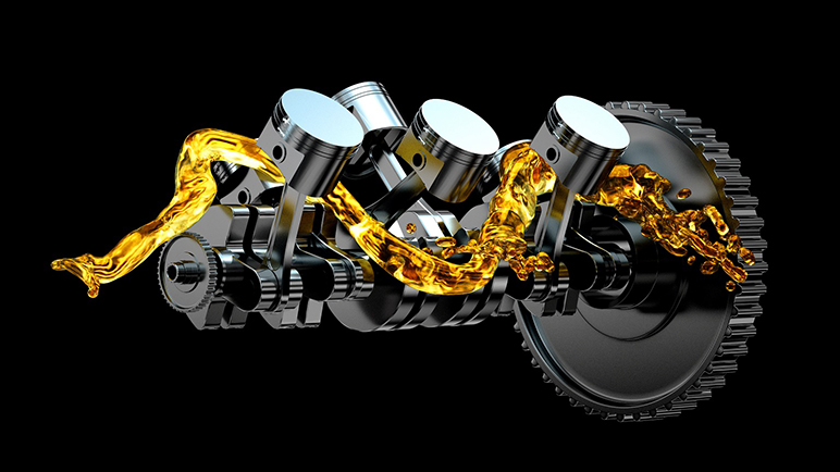 3D illustration of engine oil lubricating a car engine
