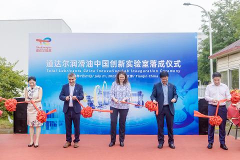 TotalEnergies members at ribbon cutting ceremony for Total Lubricants China Innovation Lab inauguration ceremony